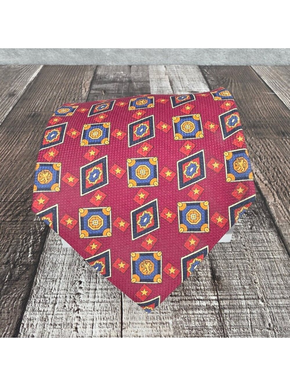 Tommy Hilfiger Vintage Silk Tie Deadstock Red Blue Gold Made in USA Italian NOS